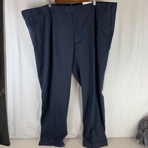 GS Perfect Fit Dress Pants Mens 54x32 Navy Blue Pleated Cuffed Wool Blend New